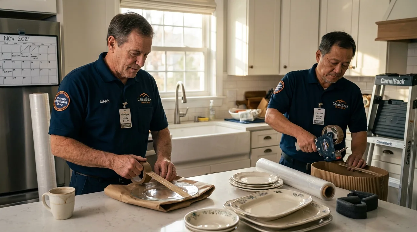 Professional crew packing kitchen dishware in Cedar Lake, IN